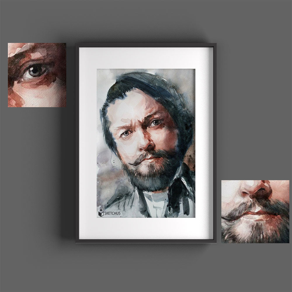Aquarell Portrait Künstler Aquarellmalerei Gesicht Abstrakt Moderne Wasserfarben Gemälde Foto als Aquarelle Zeichnung Portrait malen lassen